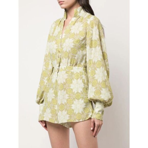 ALEXIS Derby Romper with Cape in Lime Mosaic Size L $484